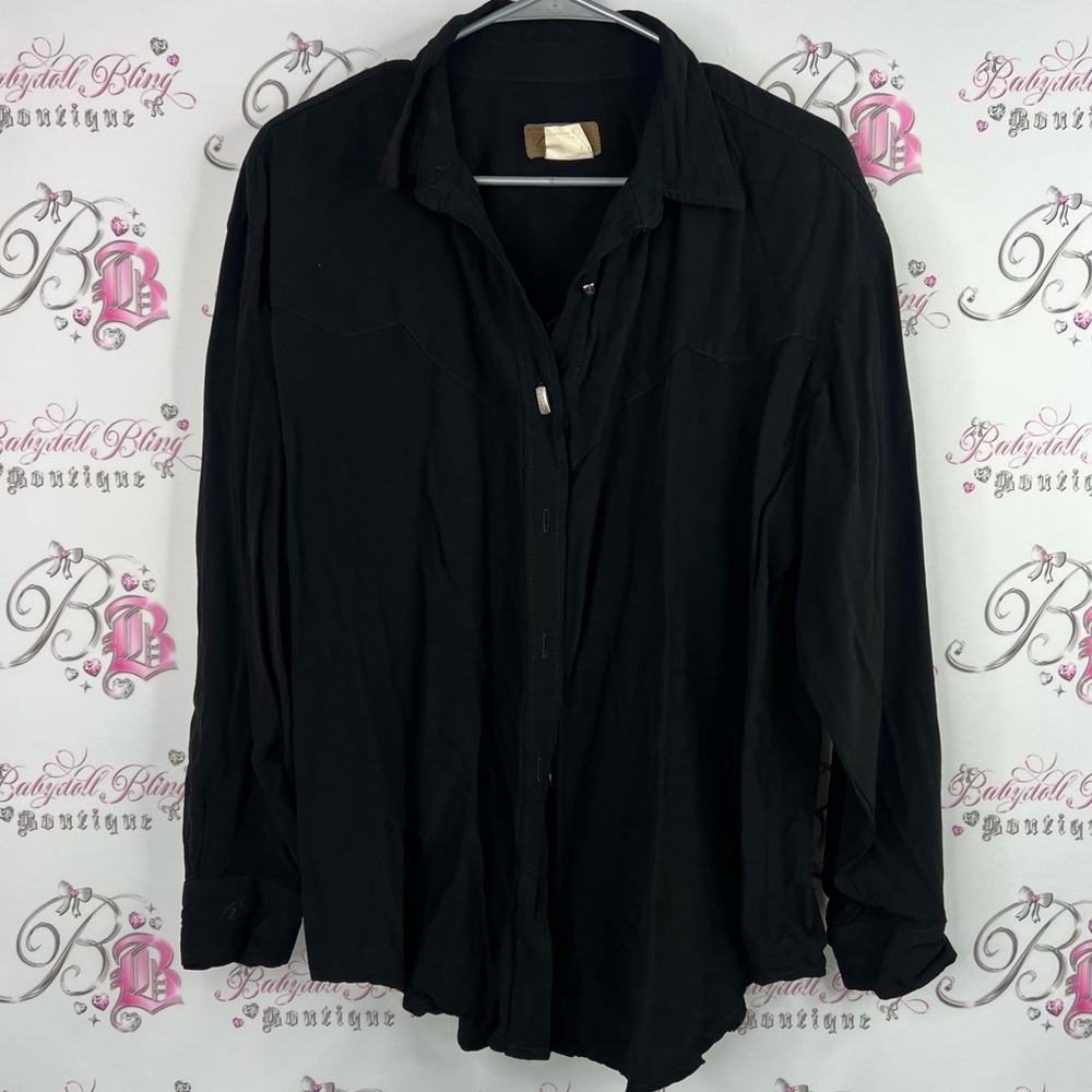 Zecuda Button down Black shirt long sleeves lammies western wear shirt